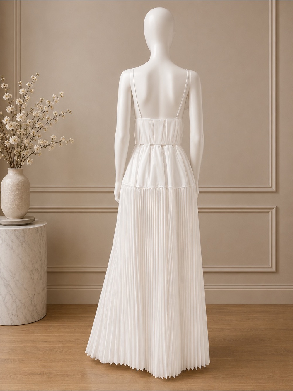 SIMKHAI SELENE PLEATED COTTON CUTOUT MAXI DRESS GOWN White Size 2 - Picture 9 of 13